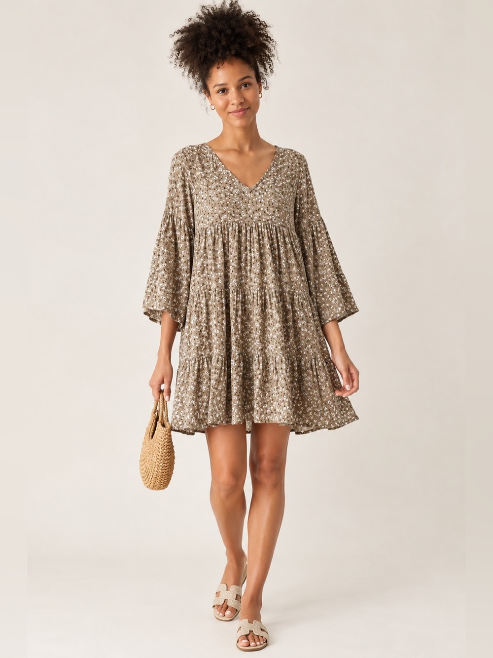 Natural Life Charlotte Mini Dress Floral V-Neck babydoll Tiered Peasant Cottage